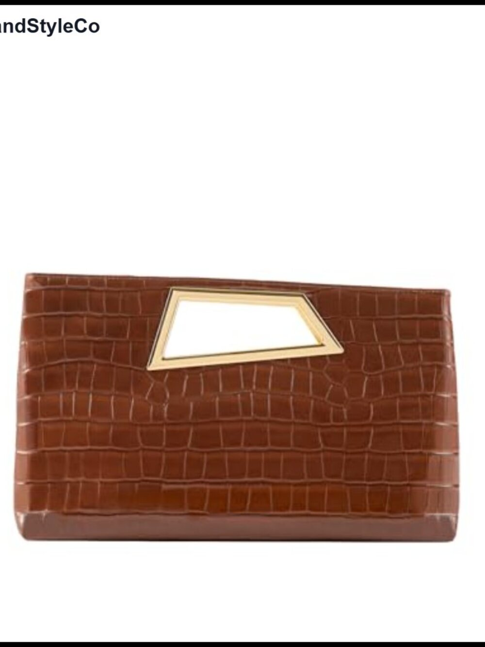 PU Leather Clutch Purse Metallic Geo Top Handle Evening Bag